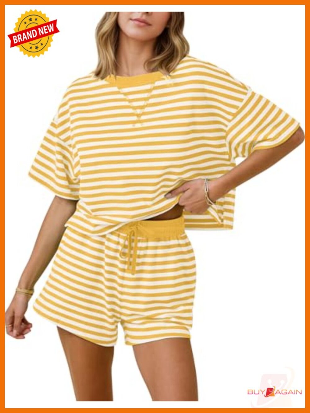 Striped Lounge Set 2 Piece Short Sleeve Tee & Shorts Casual Pajama